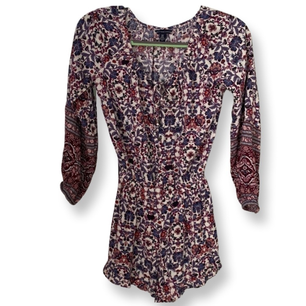 American Eagle Long Sleeve Floral Print Romper Size XXS